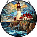 Stained Glass Lighthouse Suncatcher – Coastal Ocean Scene Hanging Window Art