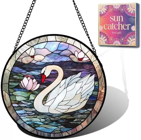 Stained Glass Lighthouse Suncatcher – Animal Flower Scene Hanging Window Art
