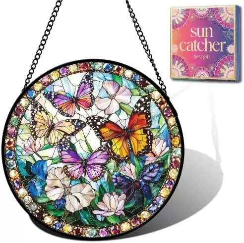 Stained Glass Lighthouse Suncatcher – Animal Flower Scene Hanging Window Art