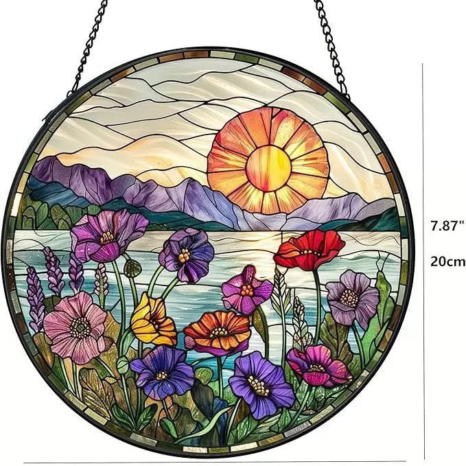 Stained Glass Lighthouse Suncatcher – Coastal Ocean Scene Hanging Window Art